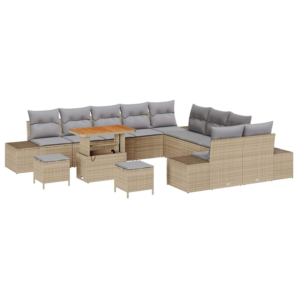 Conjunto de Sofá de Jardim 13 pcs Bege Rattan Sintético