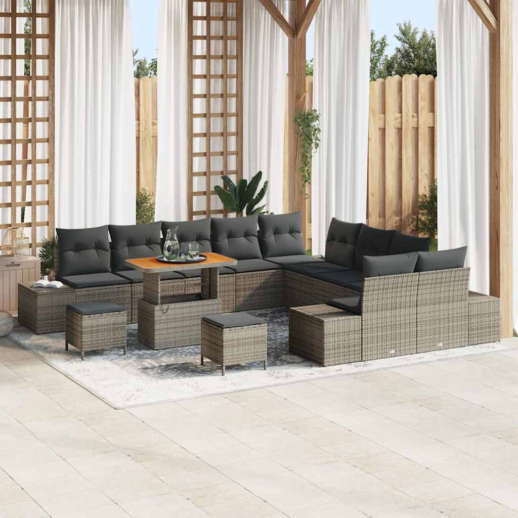 Conjunto de Sofá de Jardim 13 pcs Cinzeto Rattan Sintético