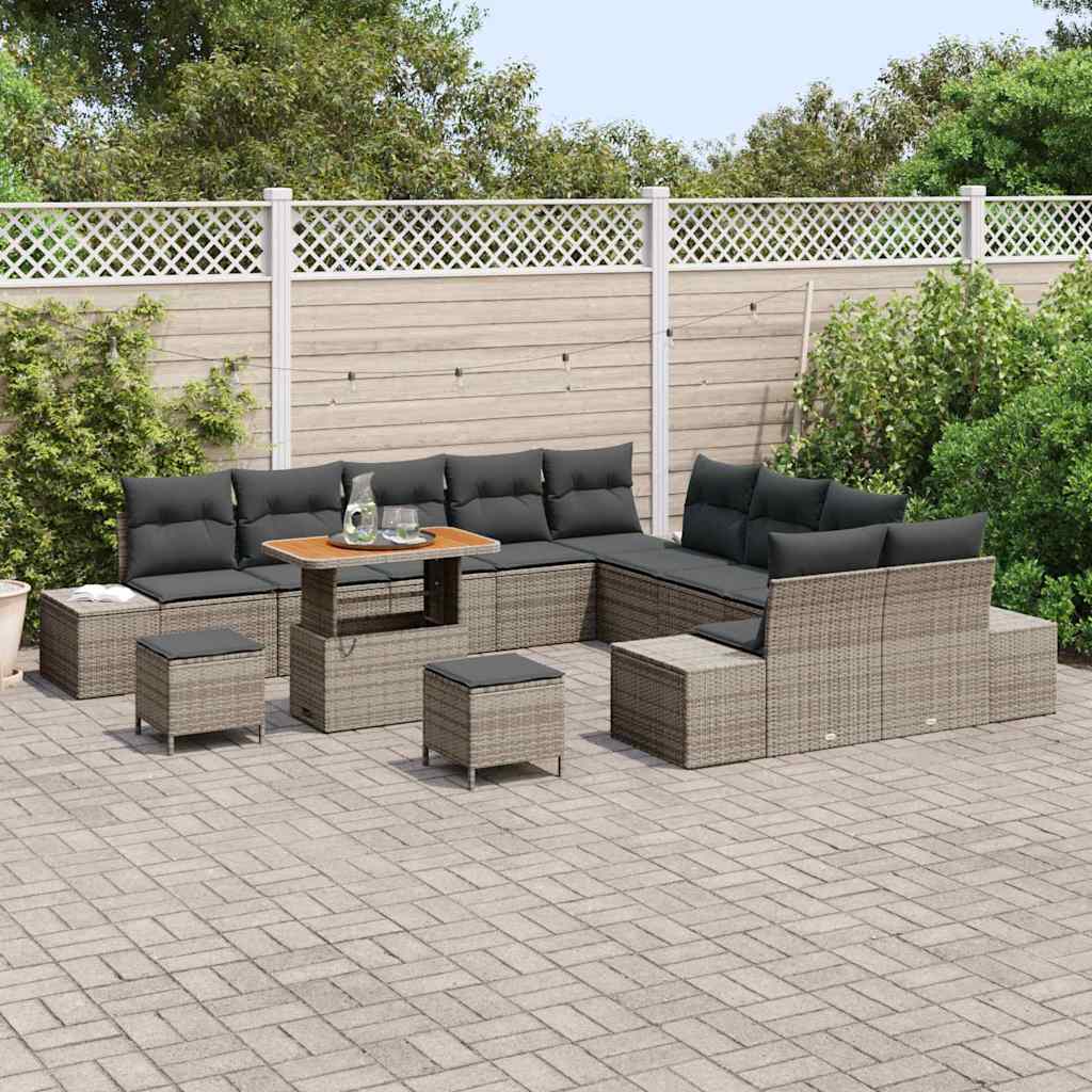 Conjunto de Sofá de Jardim 13 pcs Cinzeto Rattan Sintético