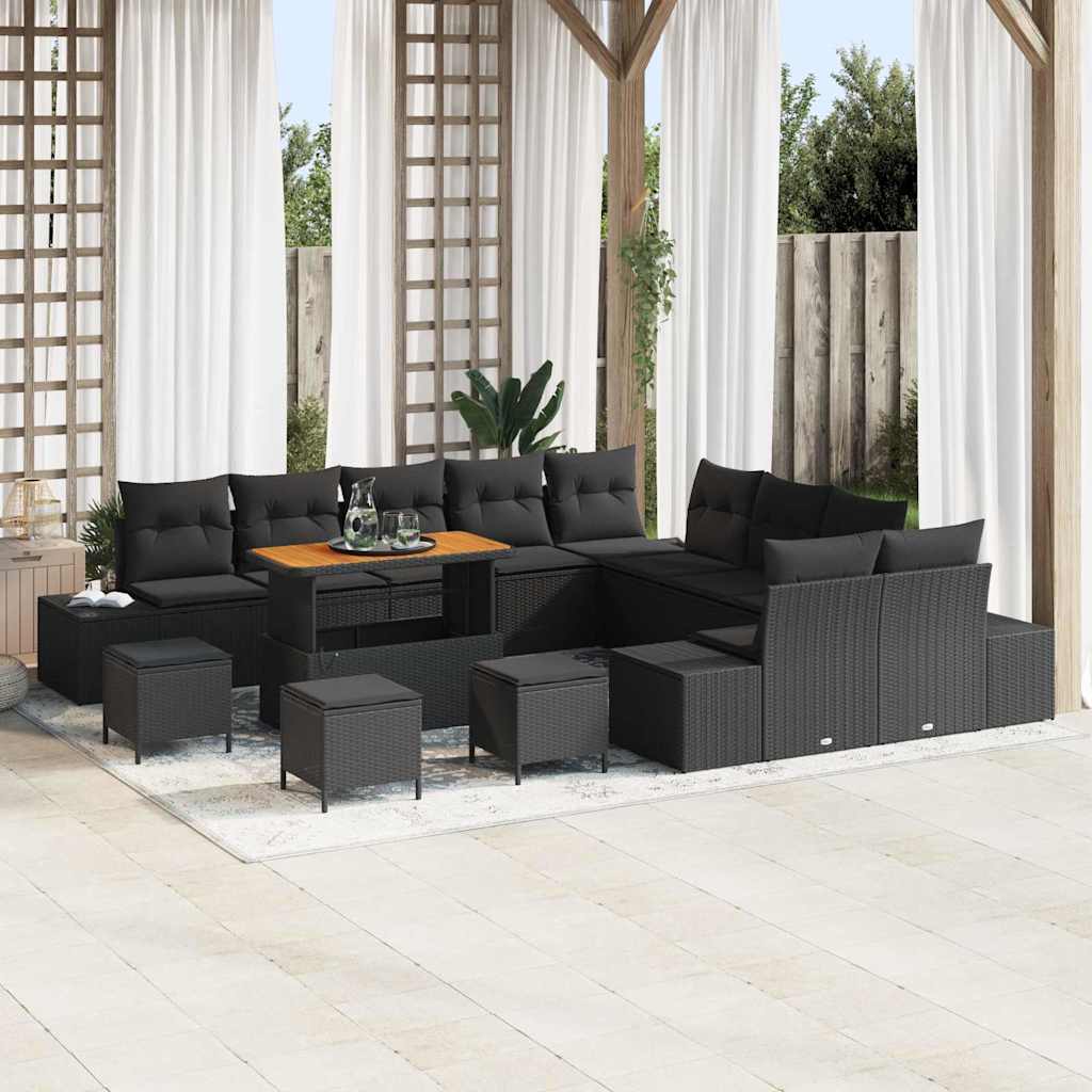 Conjunto de Sofá de Jardim 14 pcs Preto Rattan Sintético