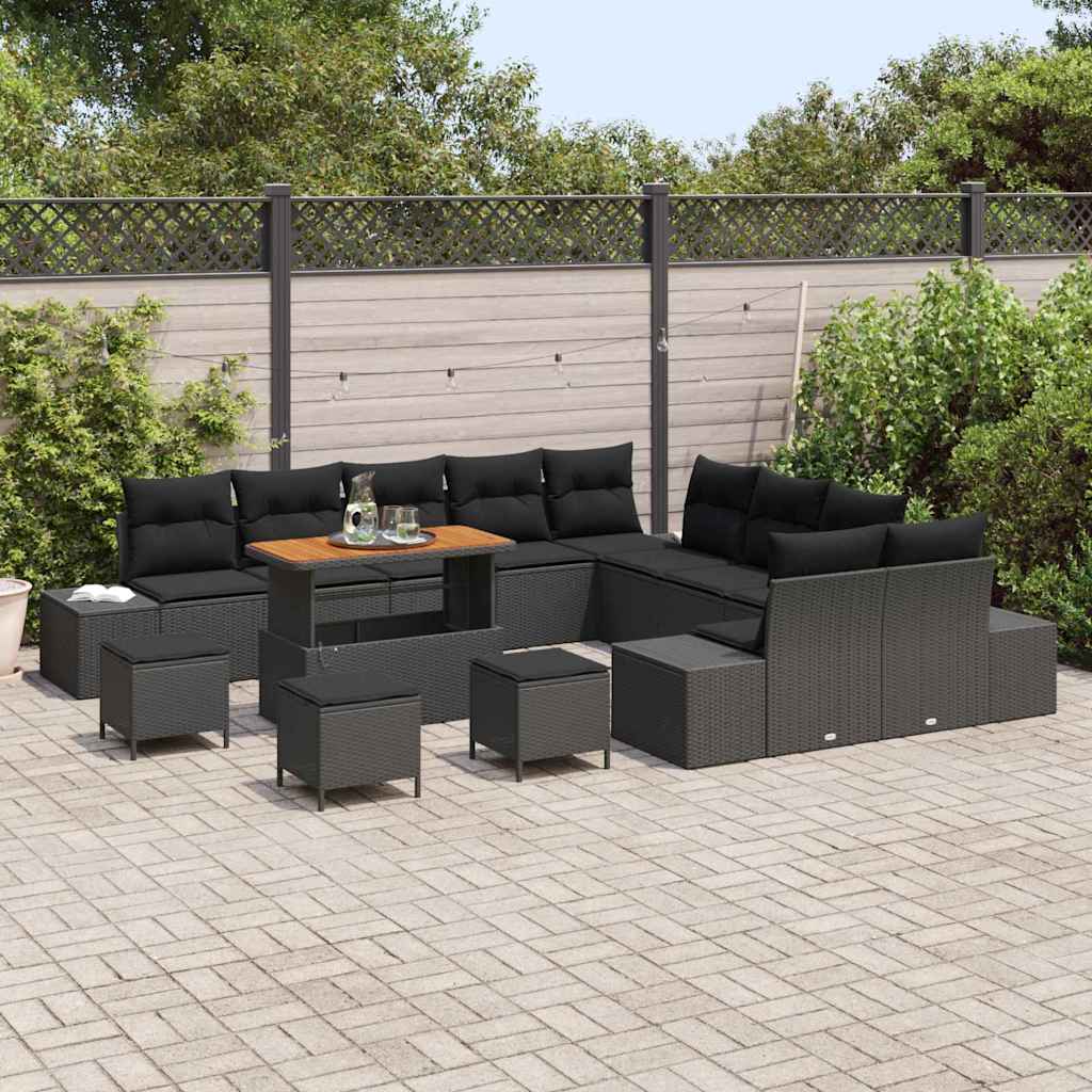 Conjunto de Sofá de Jardim 14 pcs Preto Rattan Sintético