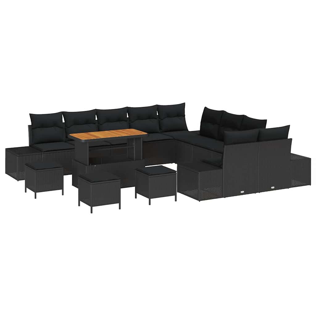 Conjunto de Sofá de Jardim 14 pcs Preto Rattan Sintético