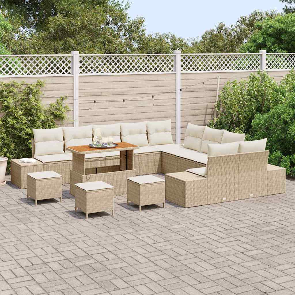 Conjunto de Sofá de Jardim 14 pcs Bege Rattan Sintético