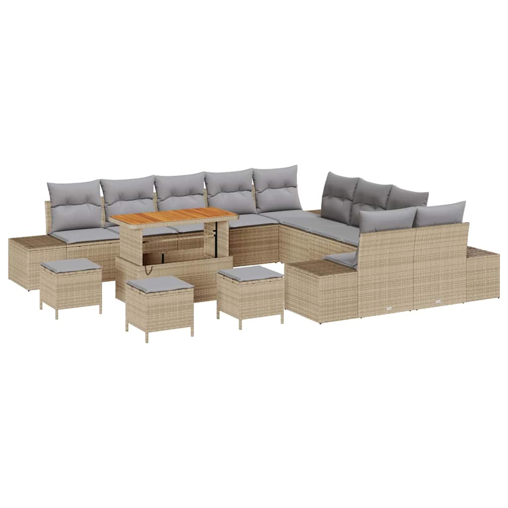 Conjunto de Sofá de Jardim 14 pcs Bege Rattan Sintético