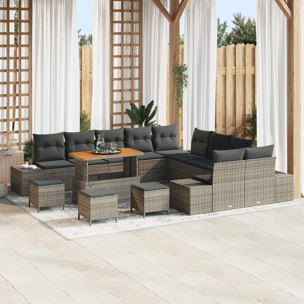 Conjunto de Sofá de Jardim 14 pcs Cinzeto Rattan Sintético