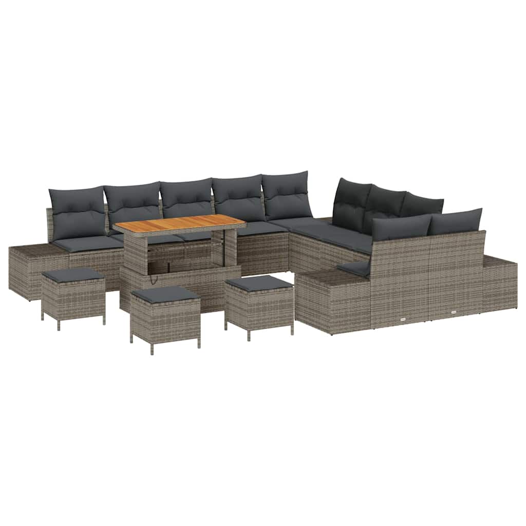 Conjunto de Sofá de Jardim 14 pcs Cinzeto Rattan Sintético