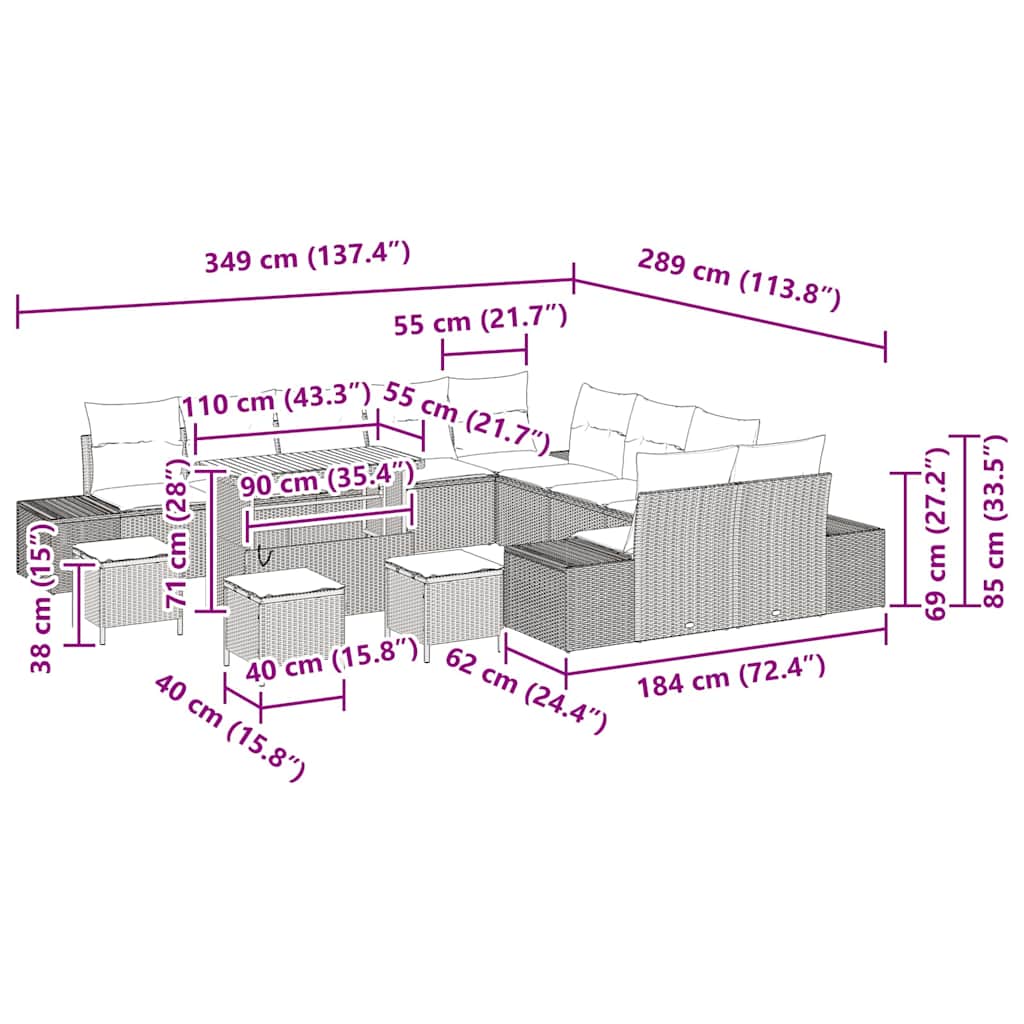 Conjunto de Sofá de Jardim 14 pcs Cinzeto Rattan Sintético