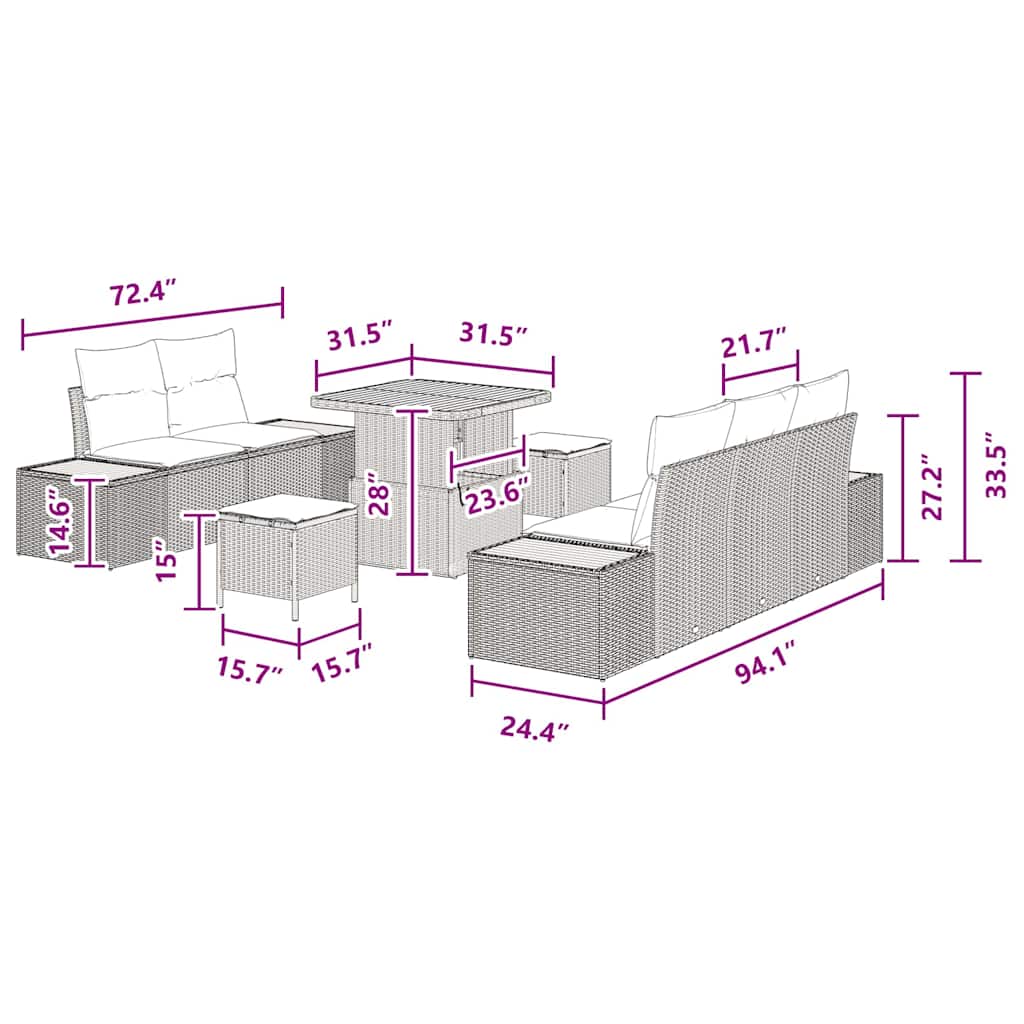 Conjunto de Sofá de Jardim 8 pcs Preto Rattan Sintético