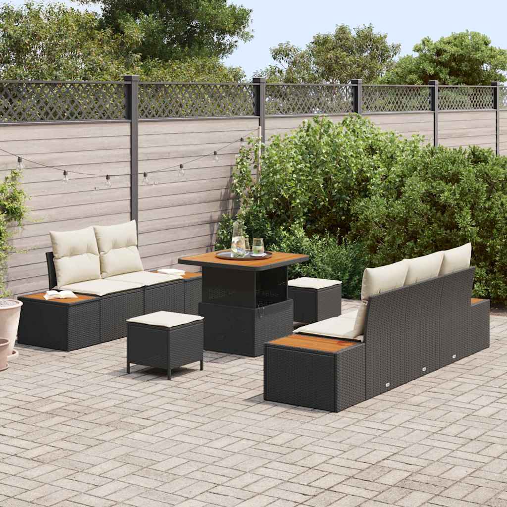 Conjunto de Sofá de Jardim 8 pcs Preto Rattan Sintético