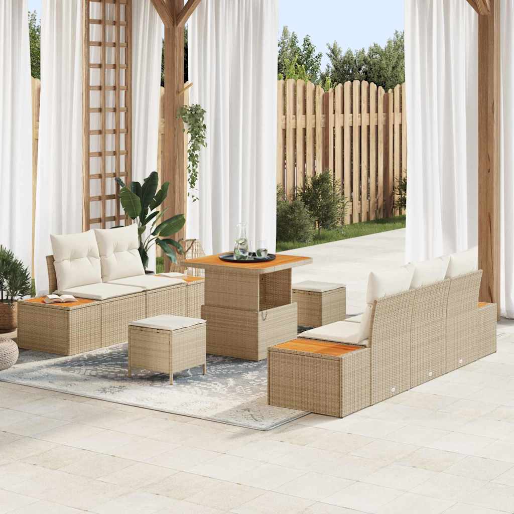 Conjunto de Sofá de Jardim 8 pcs Bege Rattan Sintético