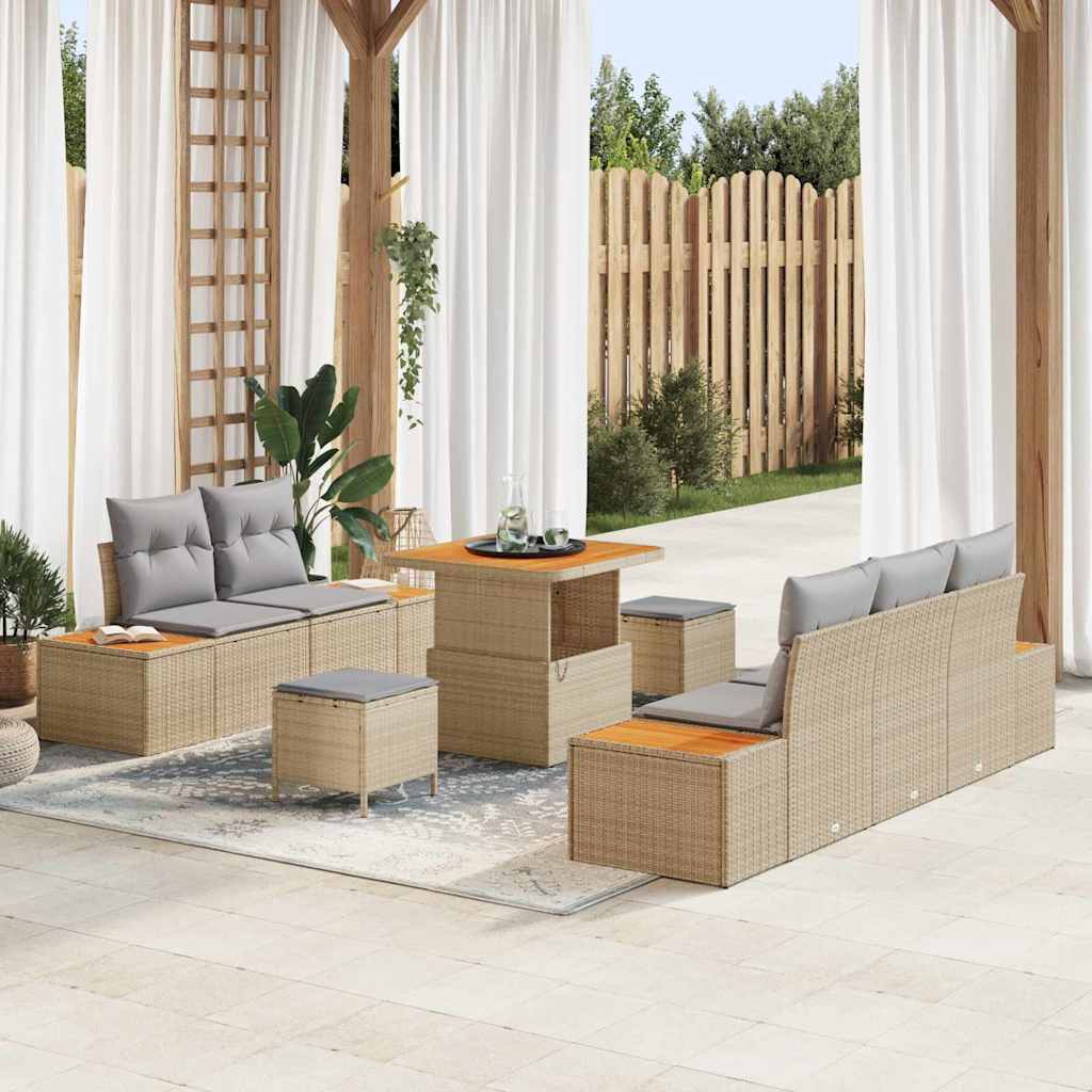 Conjunto de Sofá de Jardim 8 pcs Bege Rattan Sintético