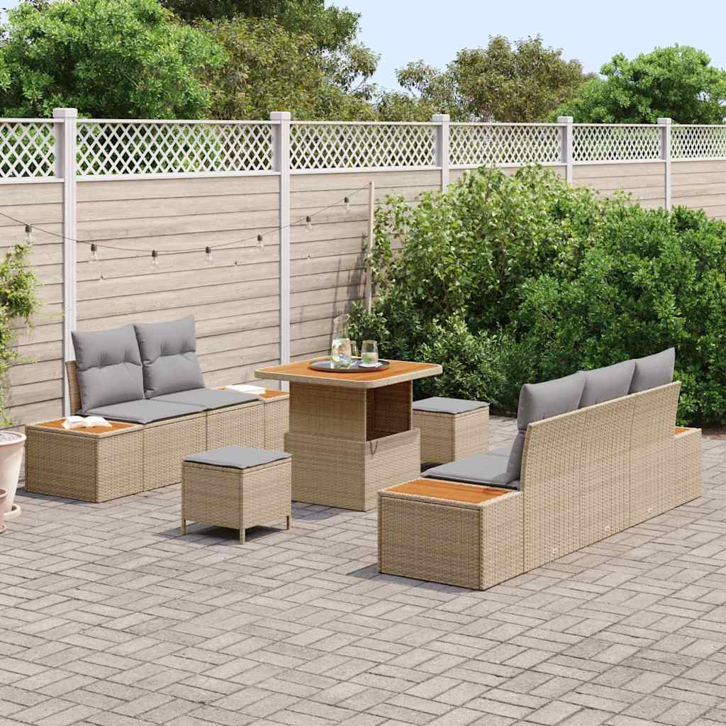 Conjunto de Sofá de Jardim 8 pcs Bege Rattan Sintético