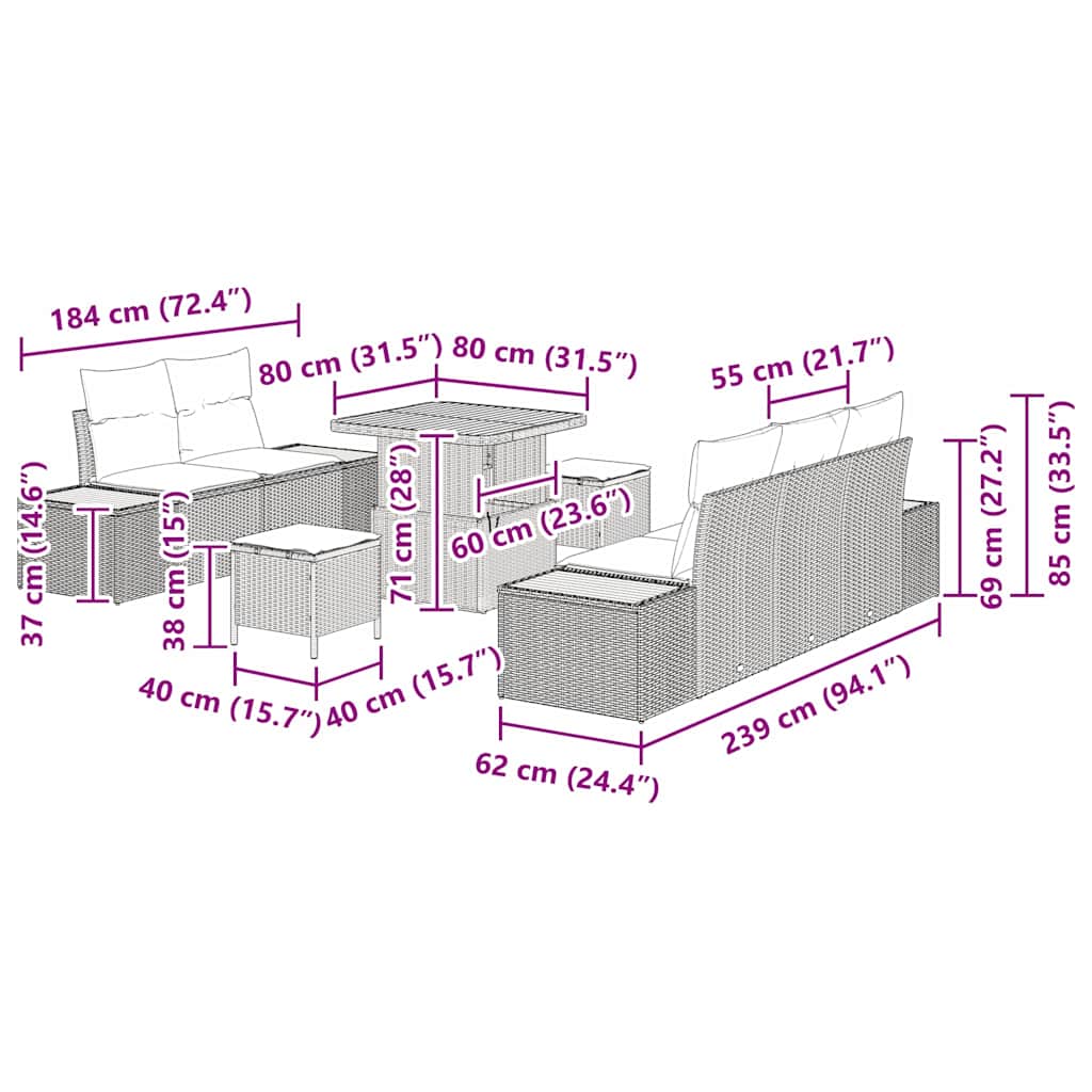 Conjunto de Sofá de Jardim 8 pcs Bege Rattan Sintético