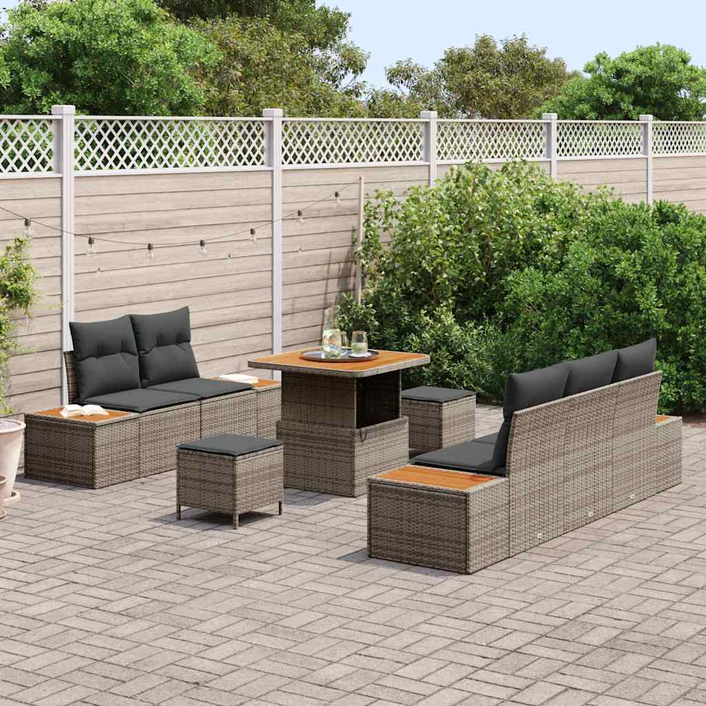 Conjunto de Sofá de Jardim 8 pcs Cinzeto Rattan Sintético