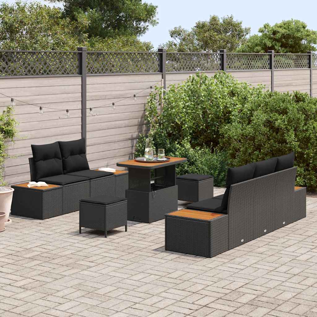 Conjunto de Sofá de Jardim 8 pcs Preto Rattan Sintético