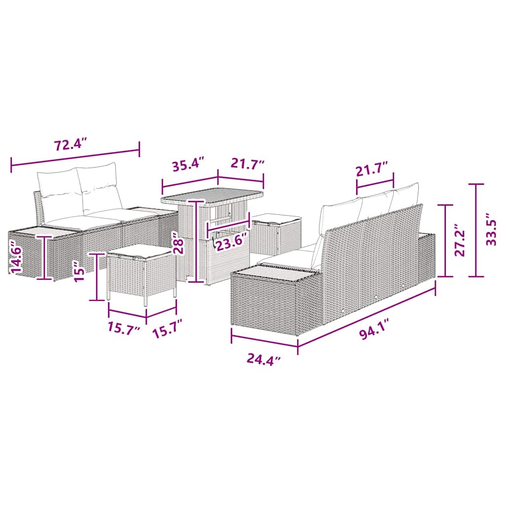 Conjunto de Sofá de Jardim 8 pcs Preto Rattan Sintético