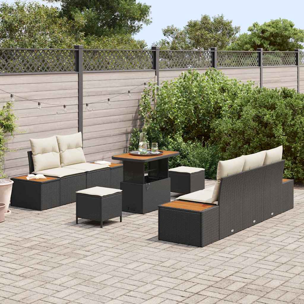 Conjunto de Sofá de Jardim 8 pcs Preto Rattan Sintético