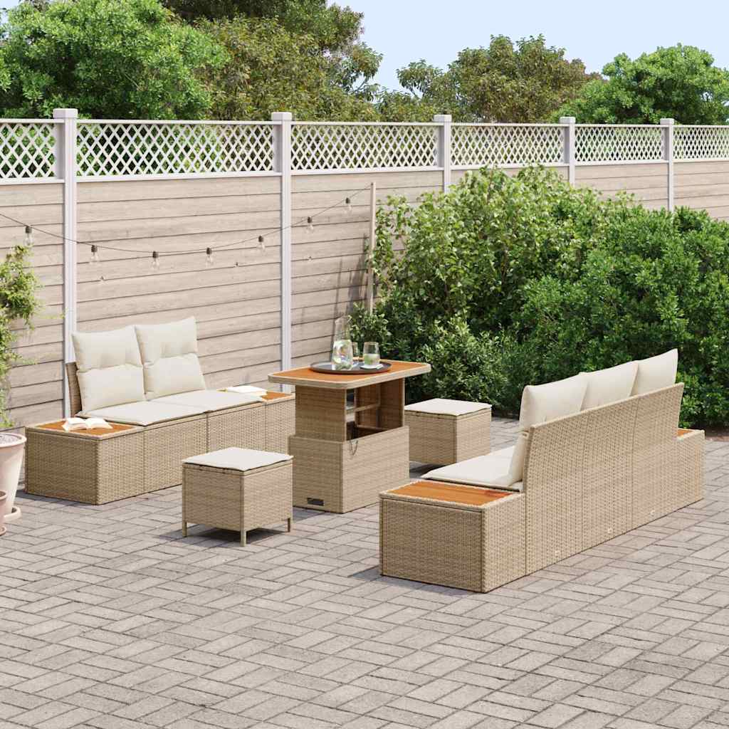 Conjunto de Sofá de Jardim 8 pcs Bege Rattan Sintético