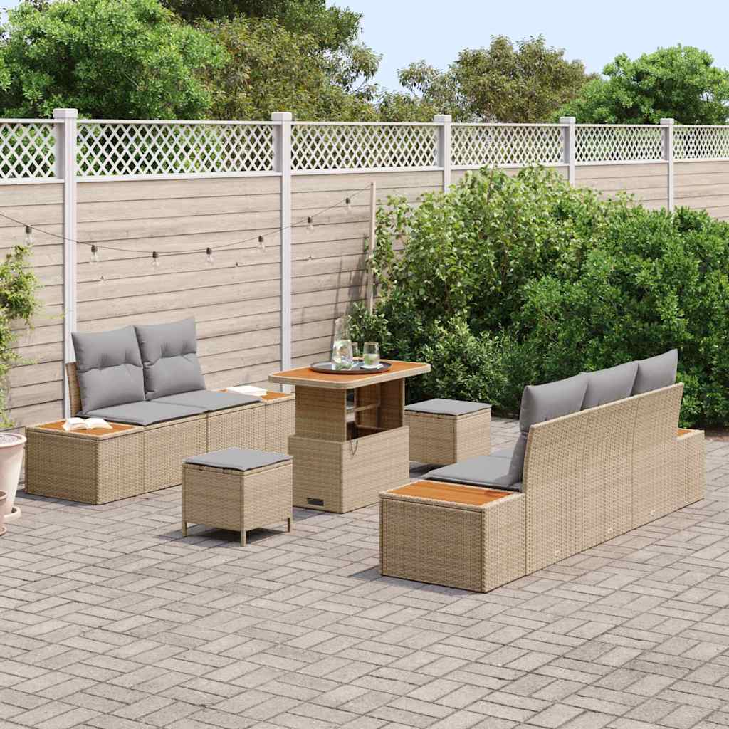 Conjunto de Sofá de Jardim 8 pcs Bege Rattan Sintético