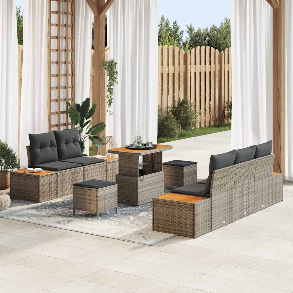 Conjunto de Sofá de Jardim 8 pcs Cinzeto Rattan Sintético