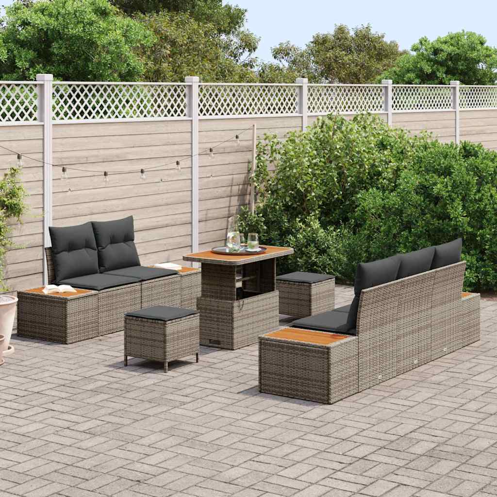 Conjunto de Sofá de Jardim 8 pcs Cinzeto Rattan Sintético