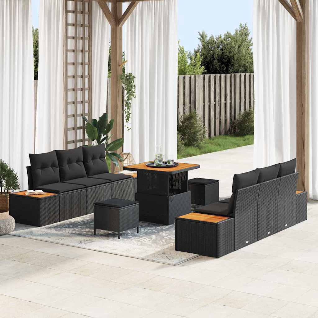 Conjunto de Sofá de Jardim 9 pcs Preto Rattan Sintético