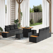 Conjunto de Sofá de Jardim 9 pcs Preto Rattan Sintético