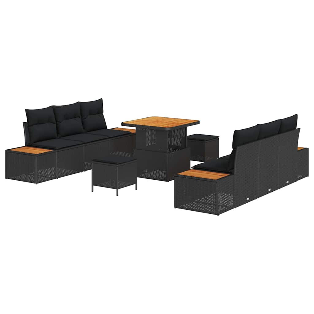Conjunto de Sofá de Jardim 9 pcs Preto Rattan Sintético
