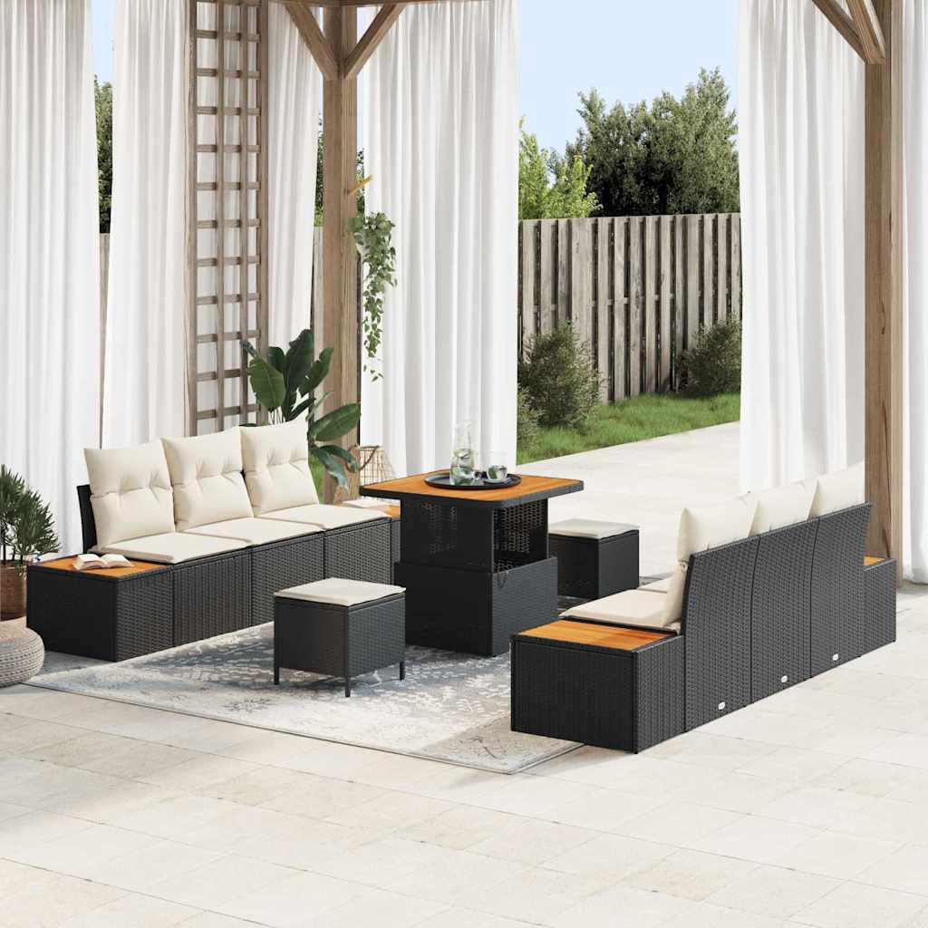 Conjunto de Sofá de Jardim 9 pcs Preto Rattan Sintético