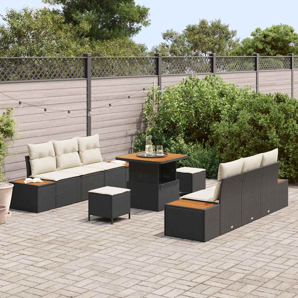 Conjunto de Sofá de Jardim 9 pcs Preto Rattan Sintético