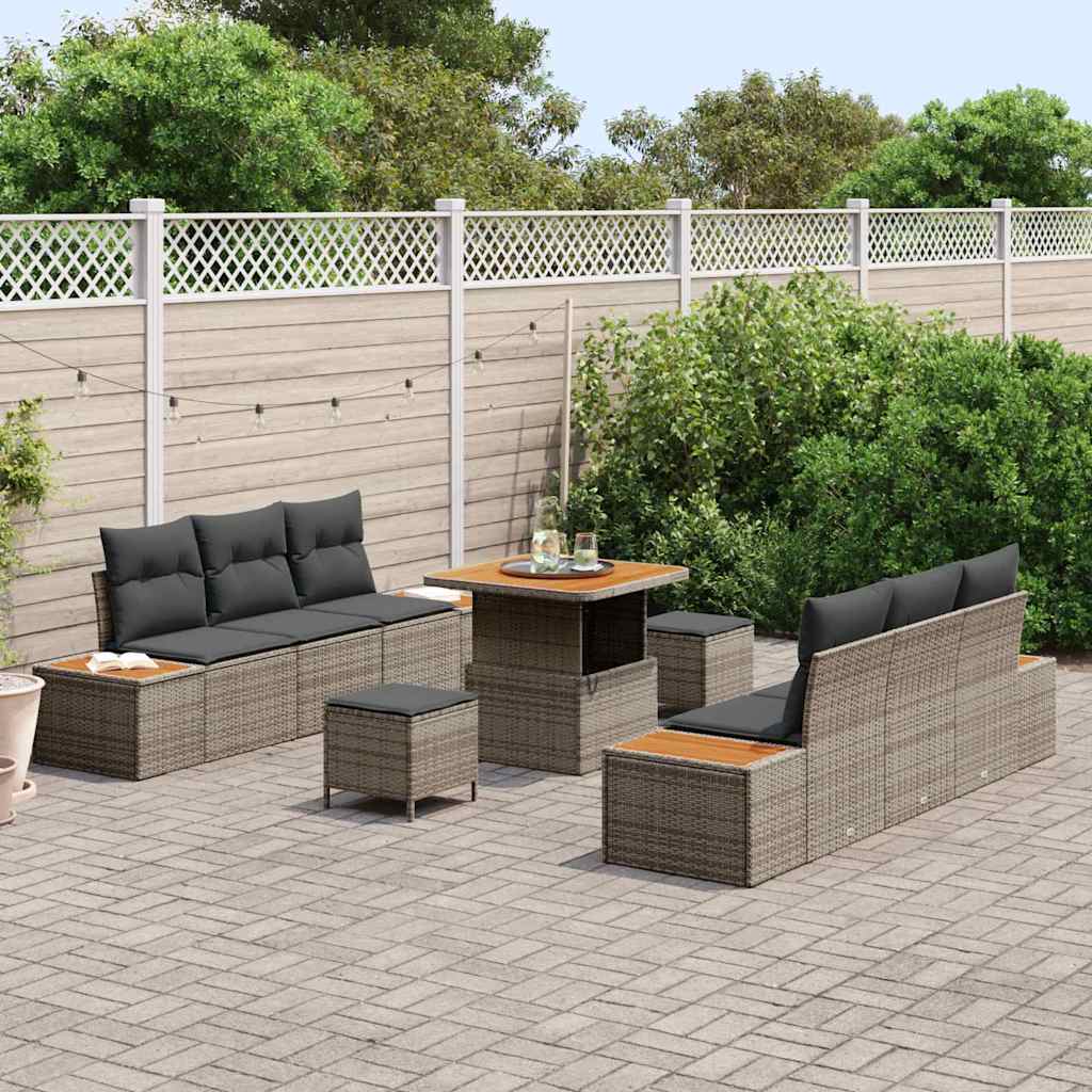 Conjunto de Sofá de Jardim 9 pcs Cinzeto Rattan Sintético