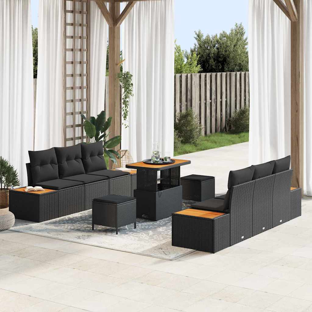 Conjunto de Sofá de Jardim 9 pcs Preto Rattan Sintético