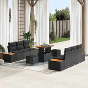 Conjunto de Sofá de Jardim 9 pcs Preto Rattan Sintético