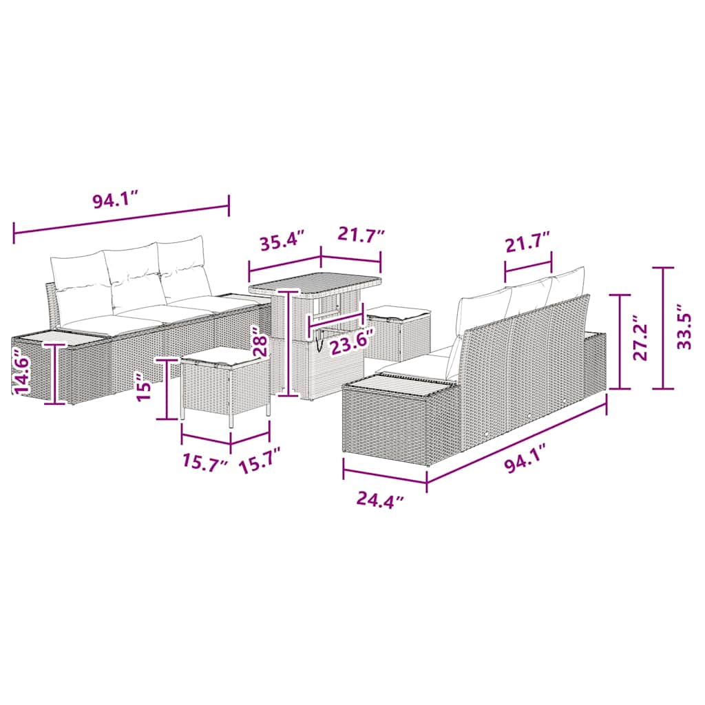 Conjunto de Sofá de Jardim 9 pcs Preto Rattan Sintético