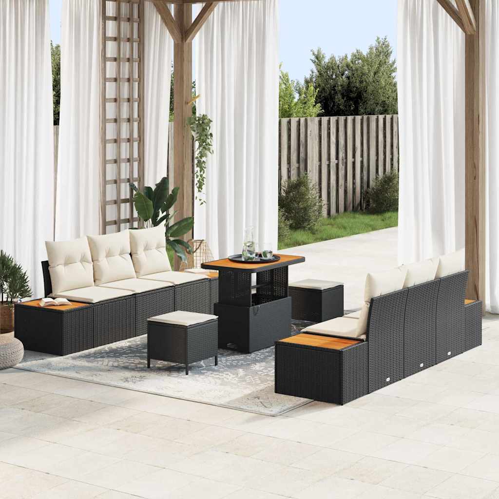 Conjunto de Sofá de Jardim 9 pcs Preto Rattan Sintético