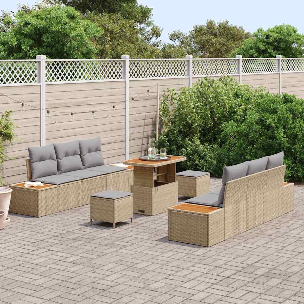Conjunto de Sofá de Jardim 9 pcs Bege Rattan Sintético