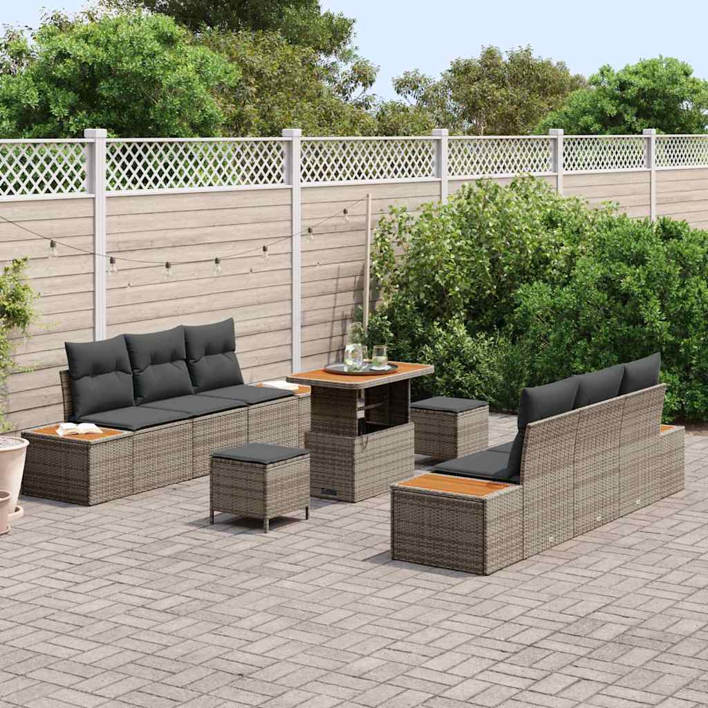 Conjunto de Sofá de Jardim 9 pcs Cinzeto Rattan Sintético