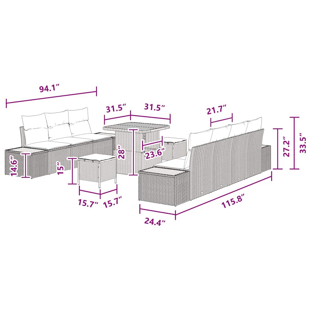 Conjunto de Sofá de Jardim 10 pcs Preto Rattan Sintético