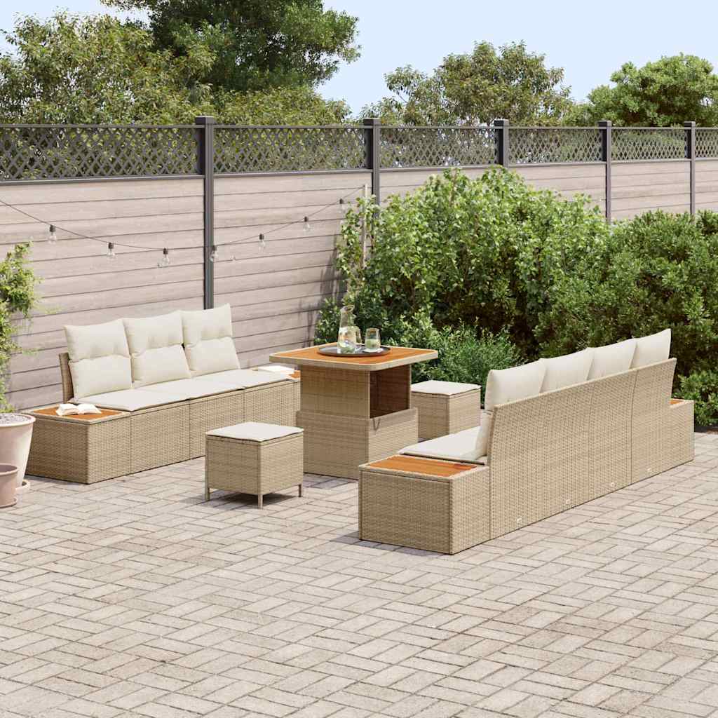 Conjunto de Sofá de Jardim 10 pcs Bege Rattan Sintético
