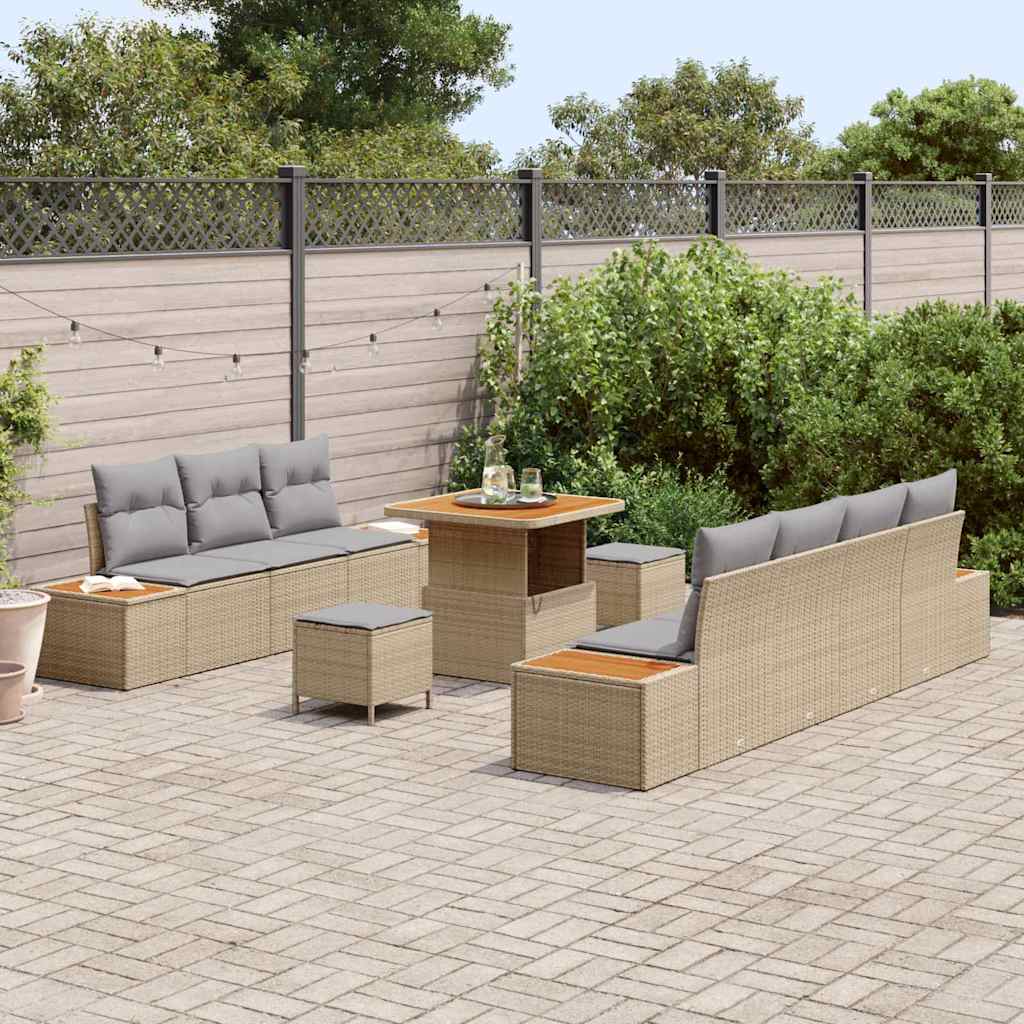 Conjunto de Sofá de Jardim 10 pcs Bege Rattan Sintético