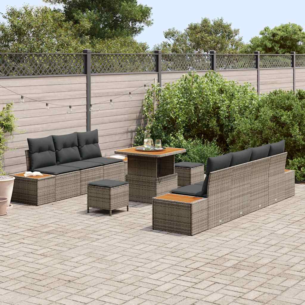 Conjunto de Sofá de Jardim 10 pcs Cinzeto Rattan Sintético