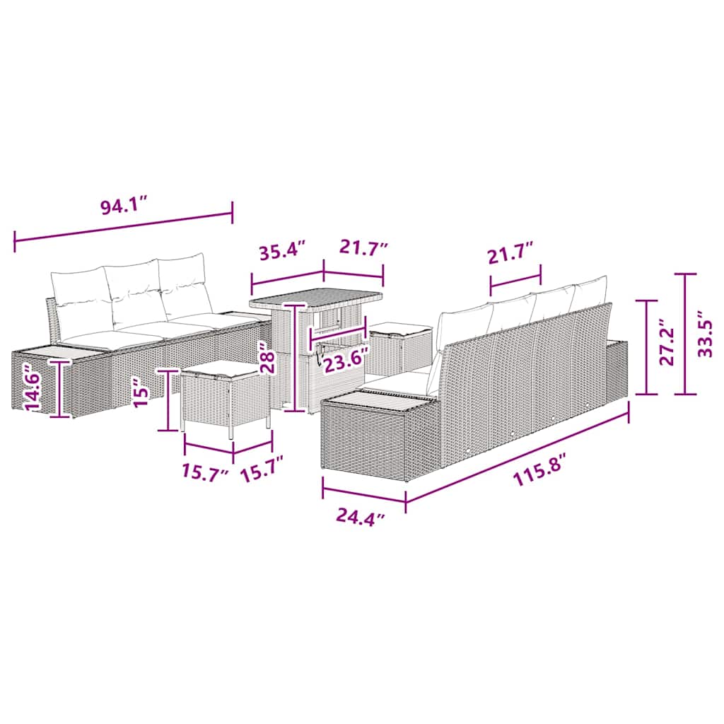 Conjunto de Sofá de Jardim 10 pcs Preto Rattan Sintético