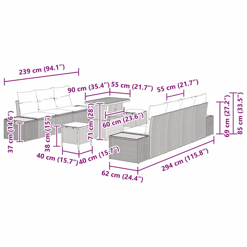 Conjunto de Sofá de Jardim 10 pcs Preto Rattan Sintético