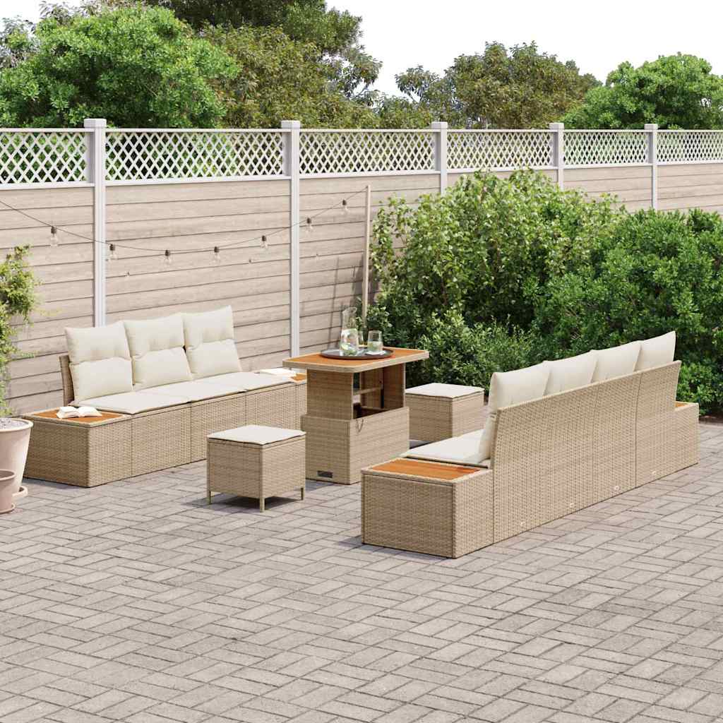 Conjunto de Sofá de Jardim 10 pcs Bege Rattan Sintético