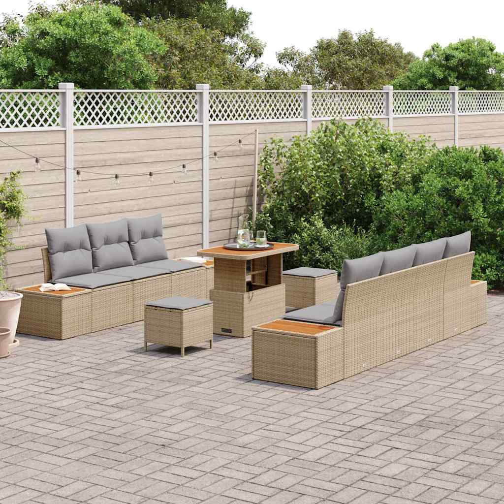 Conjunto de Sofá de Jardim 10 pcs Bege Rattan Sintético