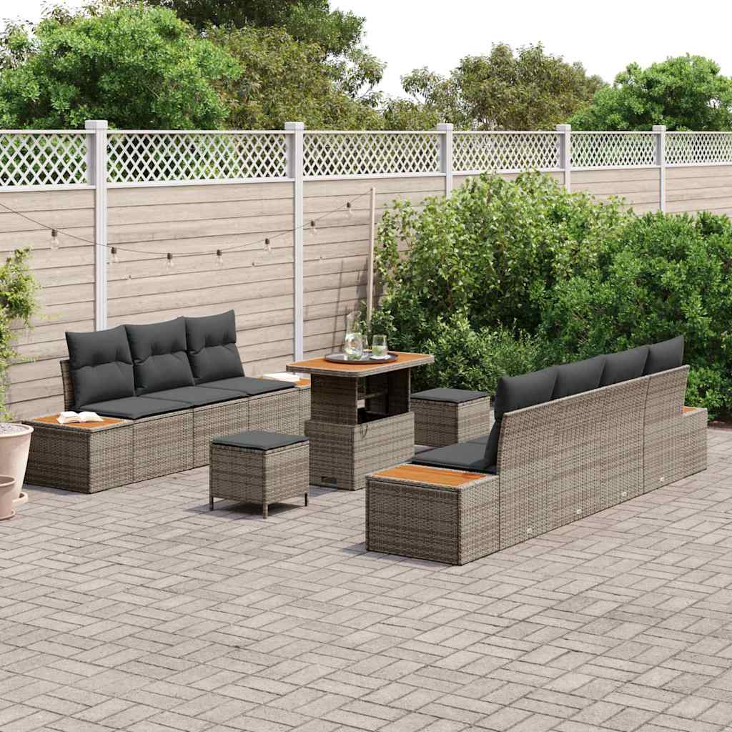 Conjunto de Sofá de Jardim 10 pcs Cinzeto Rattan Sintético