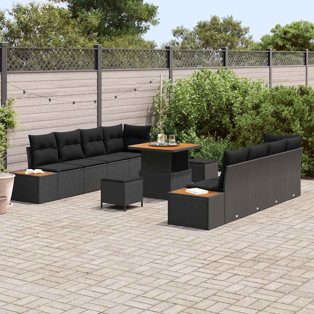 Conjunto de Sofá de Jardim 11 pcs Preto Rattan Sintético