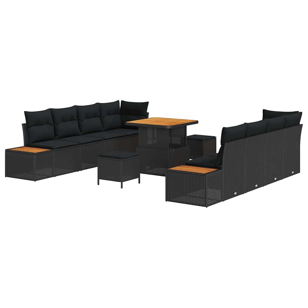 Conjunto de Sofá de Jardim 11 pcs Preto Rattan Sintético