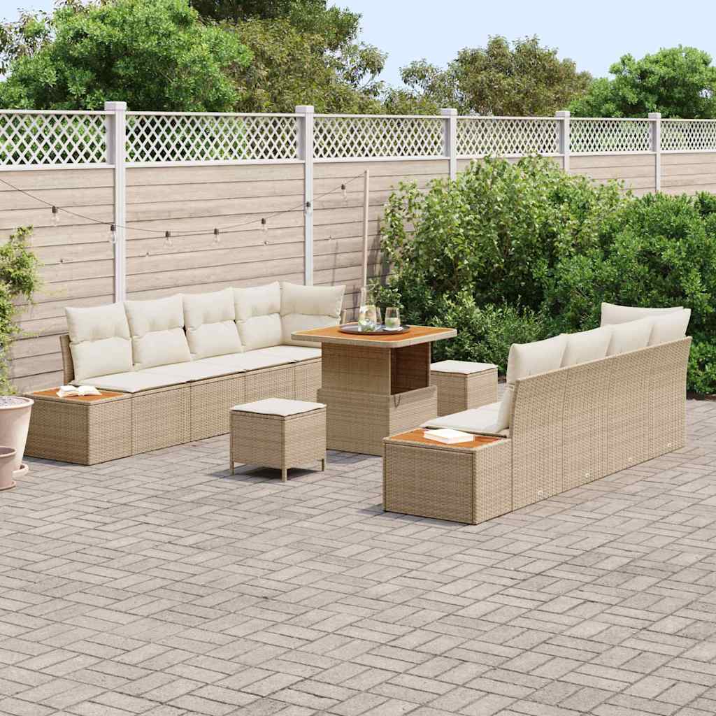 Conjunto de Sofá de Jardim 11 pcs Bege Rattan Sintético