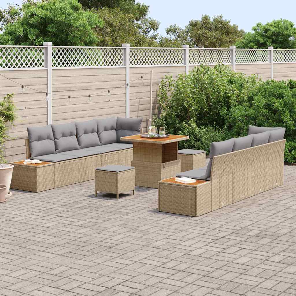 Conjunto de Sofá de Jardim 11 pcs Bege Rattan Sintético